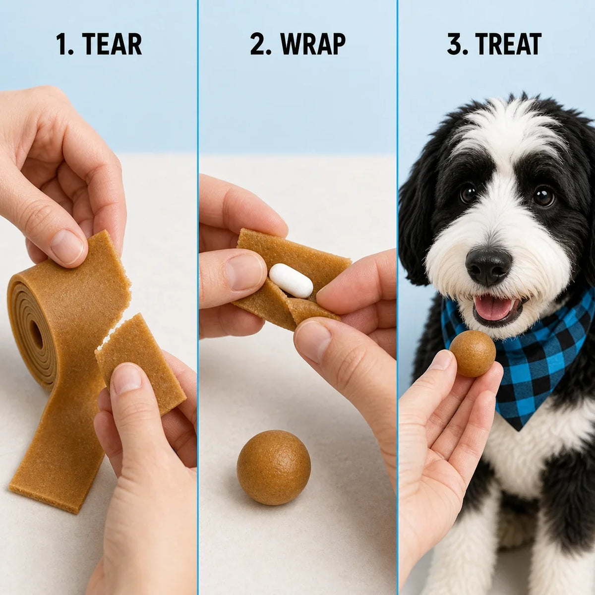 How it works: tear, wrap, treat