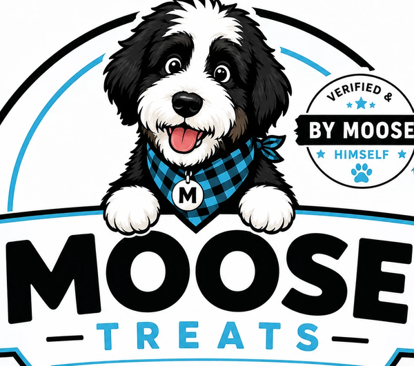Moose Treats logo — dog with MOOSE TREATS wordmark